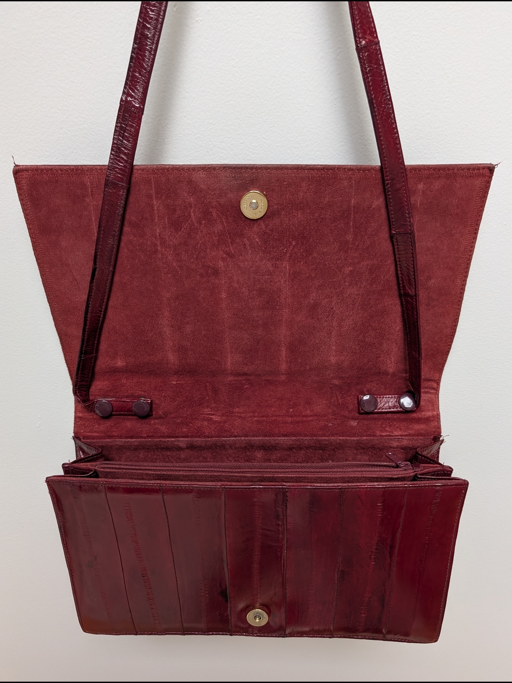 Vintage Genuine Eel Skin Oxblood Shoulder Bag Korea - Picture 9 of 13
